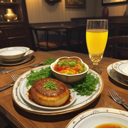 Vibrant Oil Painting of a Cozy Dinner Scene