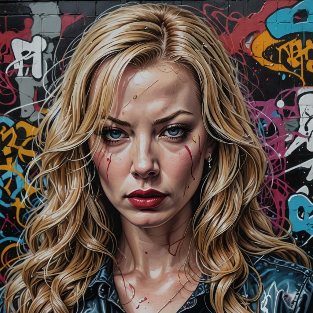 Hyperrealistic Portrait with Graffiti Art Details