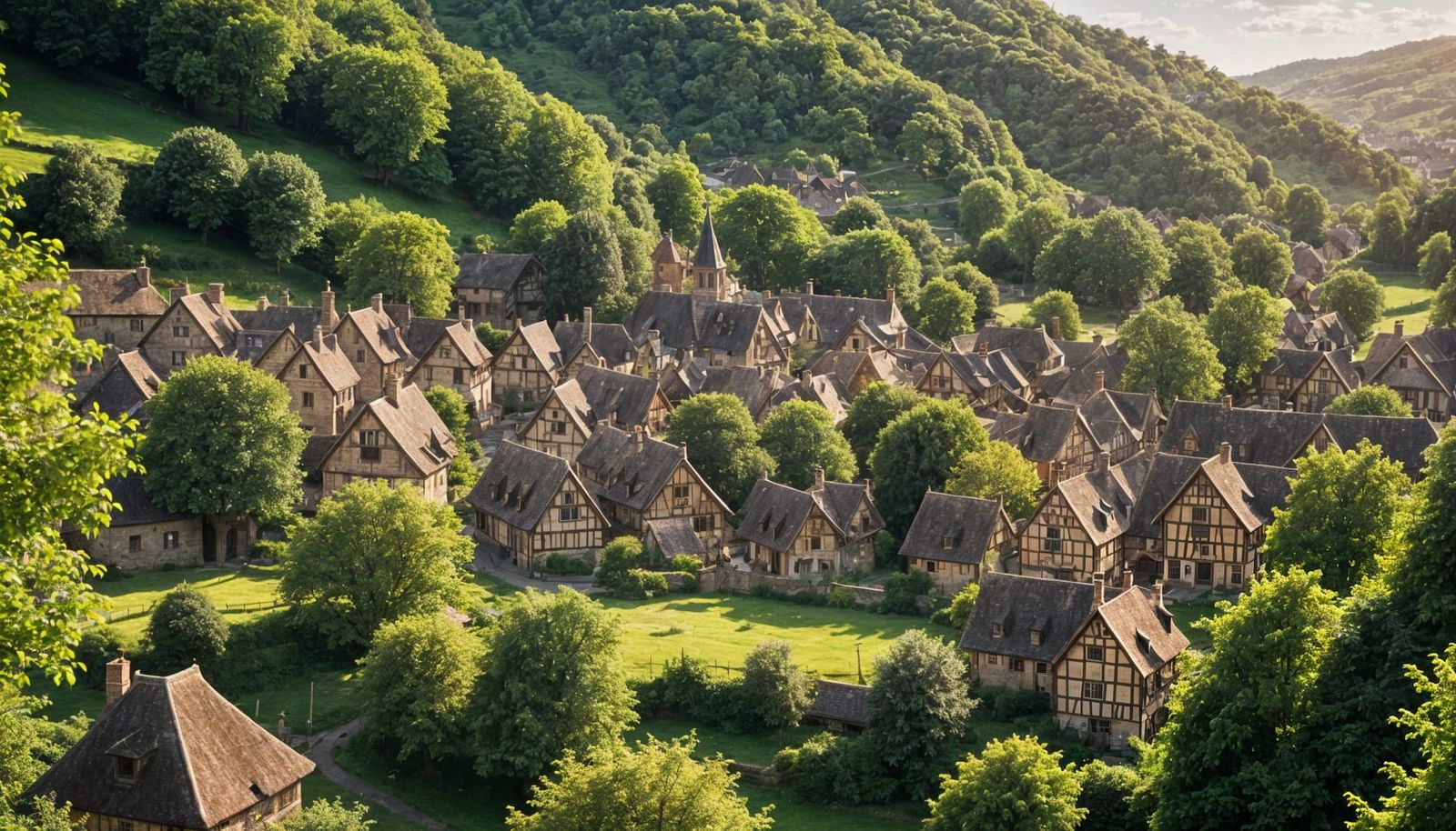 Medieval Mountain Village with Bokeh Effect