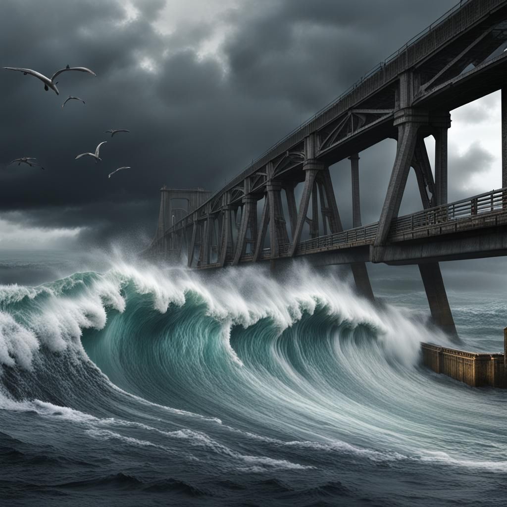 Powerful Tsunamis Threaten Bridge in Dramatic Storm