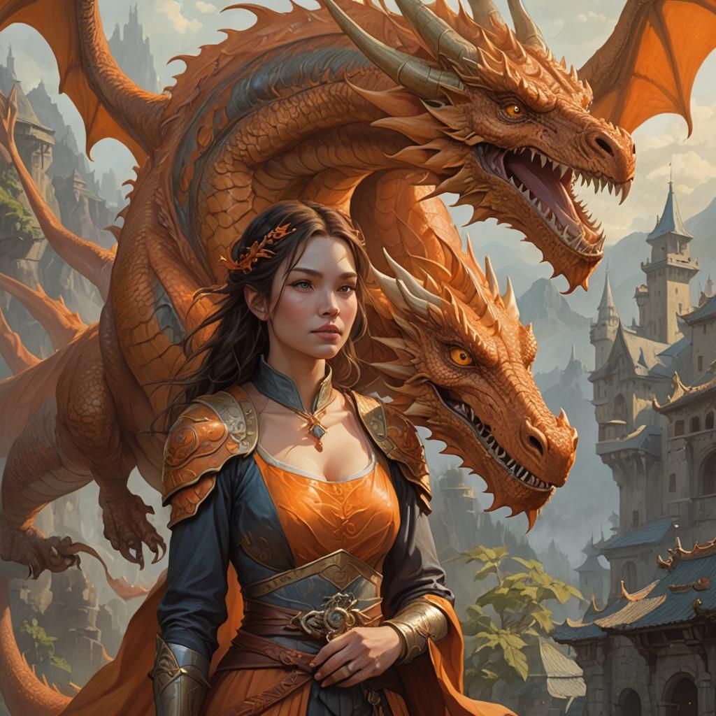 A painting of a woman and a dragon