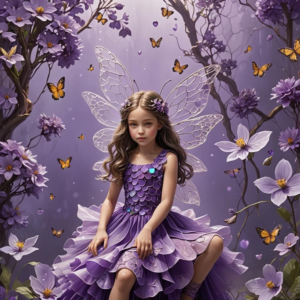 Fairy Girl in Purple Dress, Hyperrealistic 64k Render