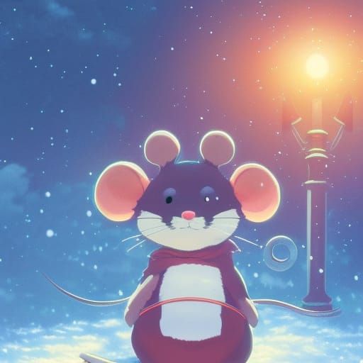 Festive Christmas Mouse in Anime Style