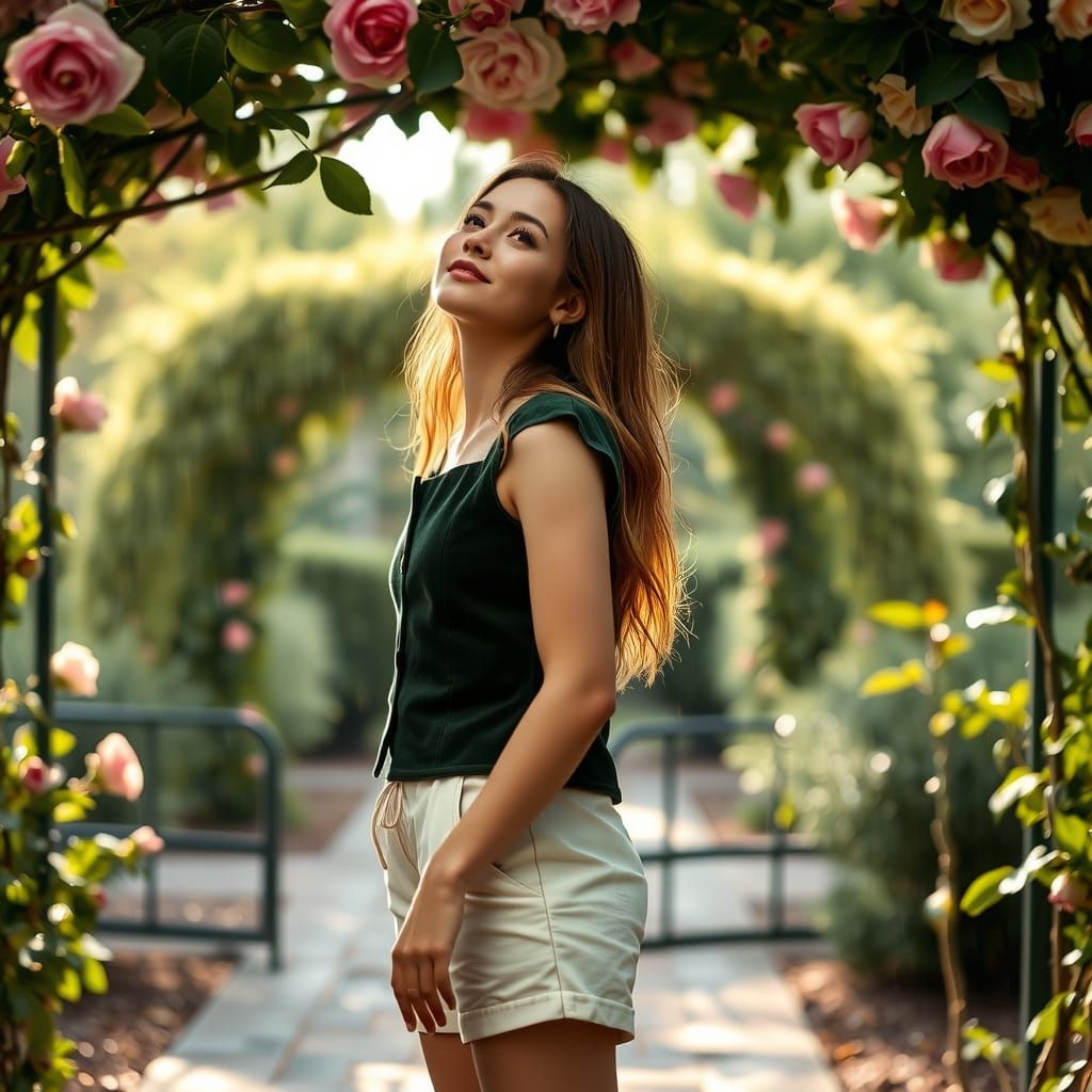 Woman in Rose Garden, Naturalistic Photography