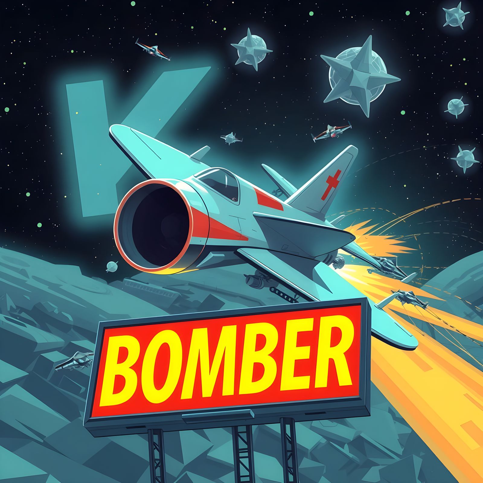 Bomber Jet in Neon Cyberpunk Aesthetic