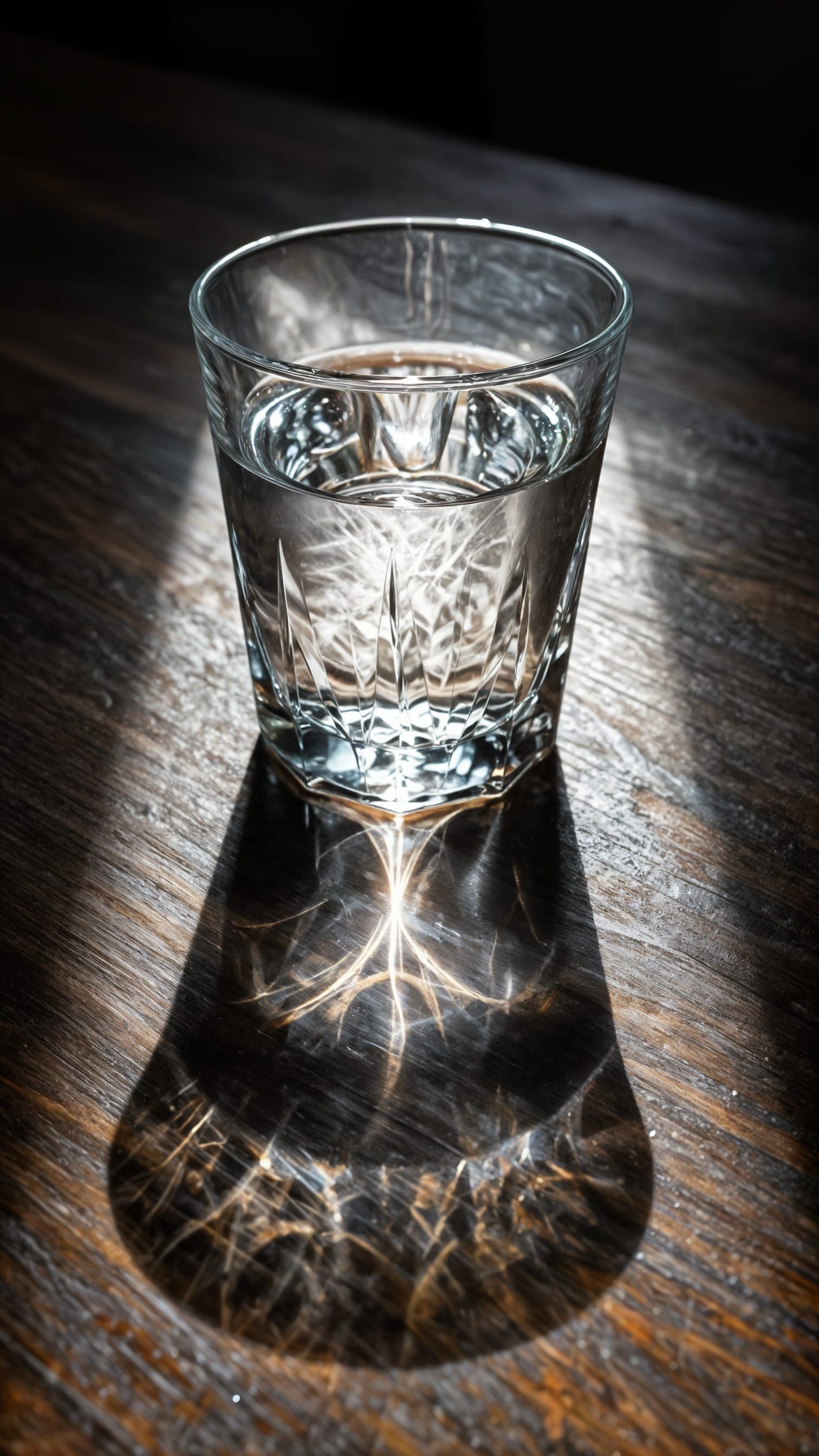 Sunlight Through Crystal Glass, Caustic Reflections on Table
