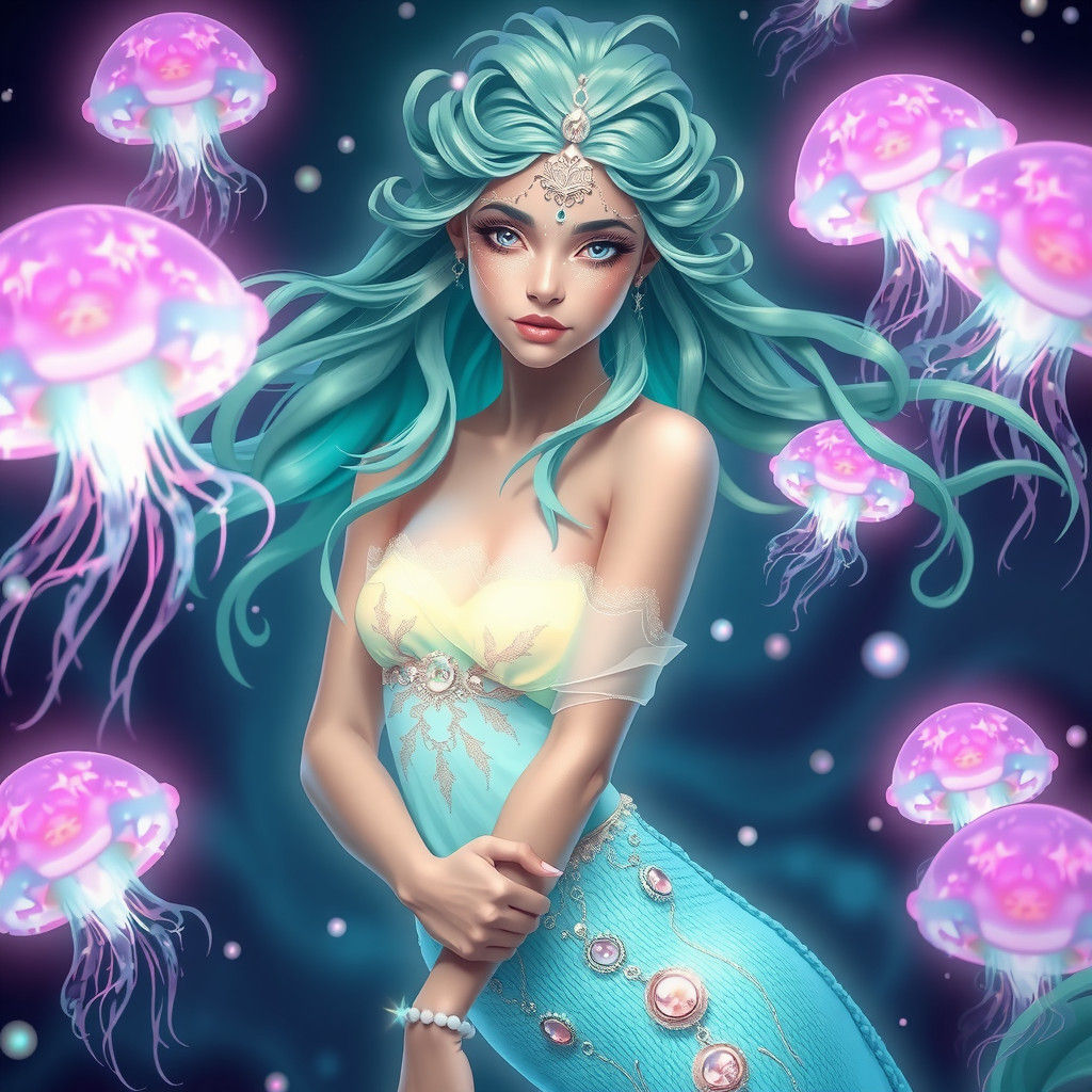Glowing Mermaid Goddess in Vibrant Oceanic Dream