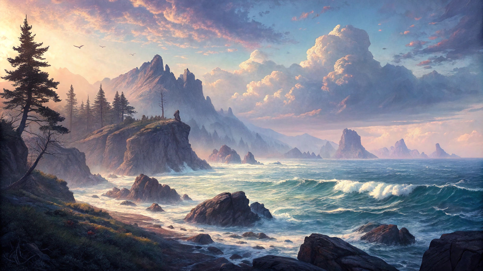 Dreamy Coastal Scene in Mystical Landscape Style