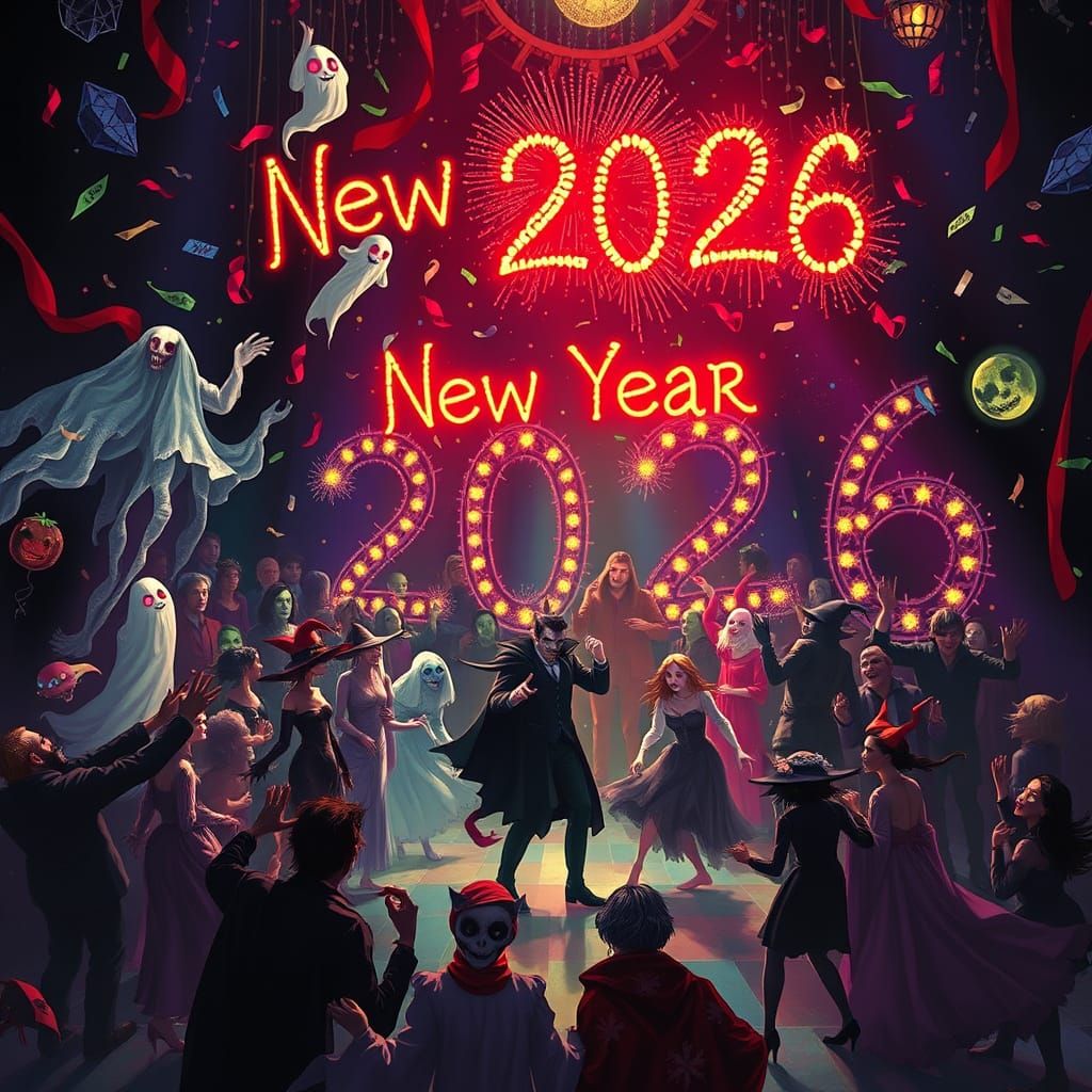 the New Year party with a spooky twist - ghostly confetti, a...