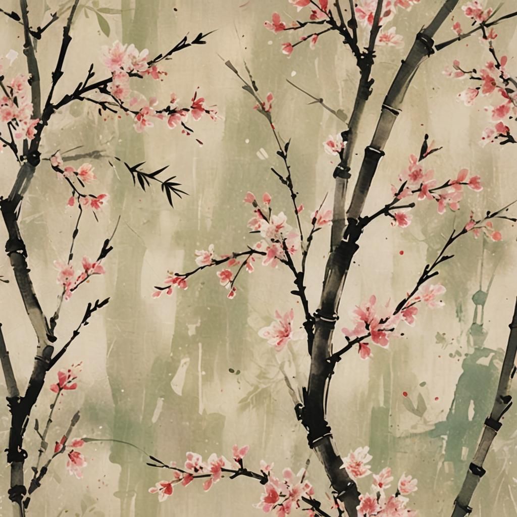 Serene Asian Calligraphy with Bamboo Forest Hues