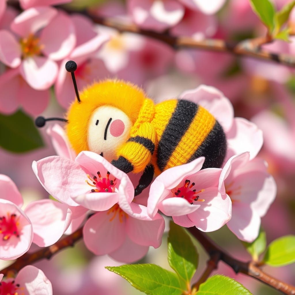 Kawaii Bumblebee Snoozing on Cherry Blossom
