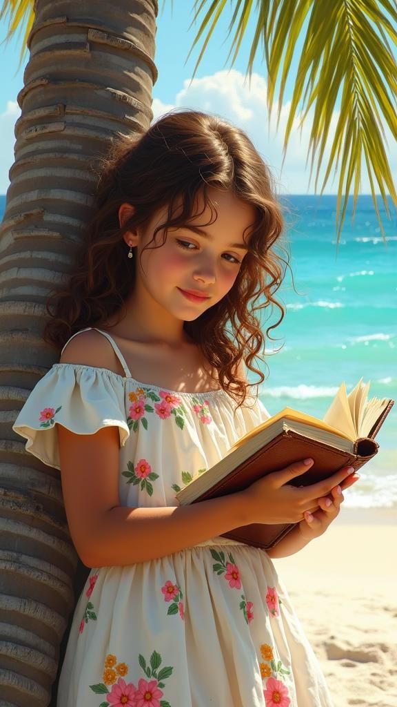 Girl Reading Book in Impressionist Style