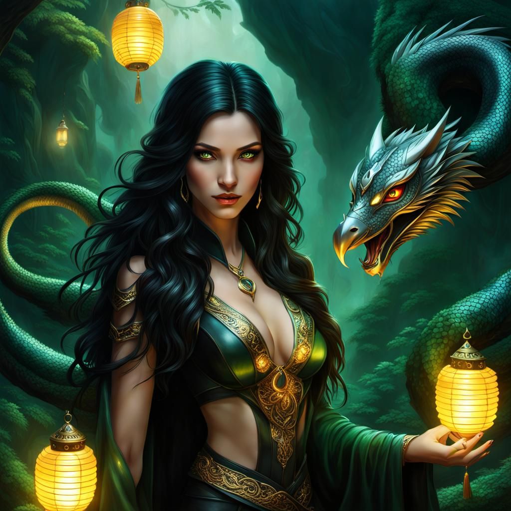 Serpent Woman Studies Ancient Tomes