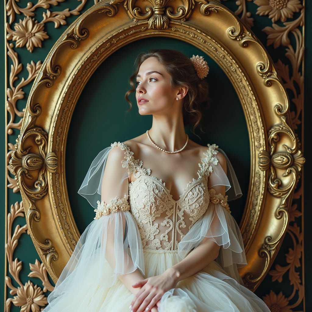 Elegant Woman in Intricate Lace Gown