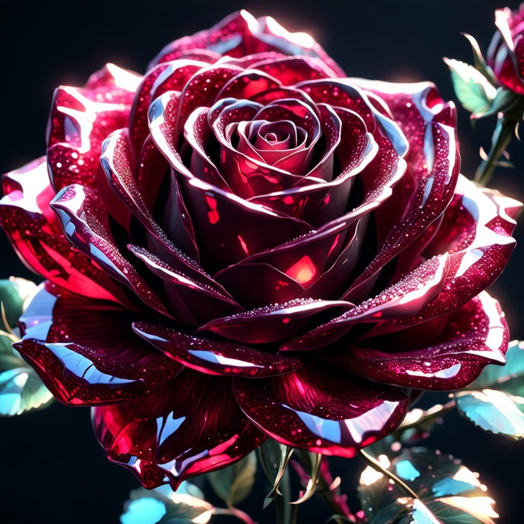 Iridescent Ruby Crystal Rose Close-Up