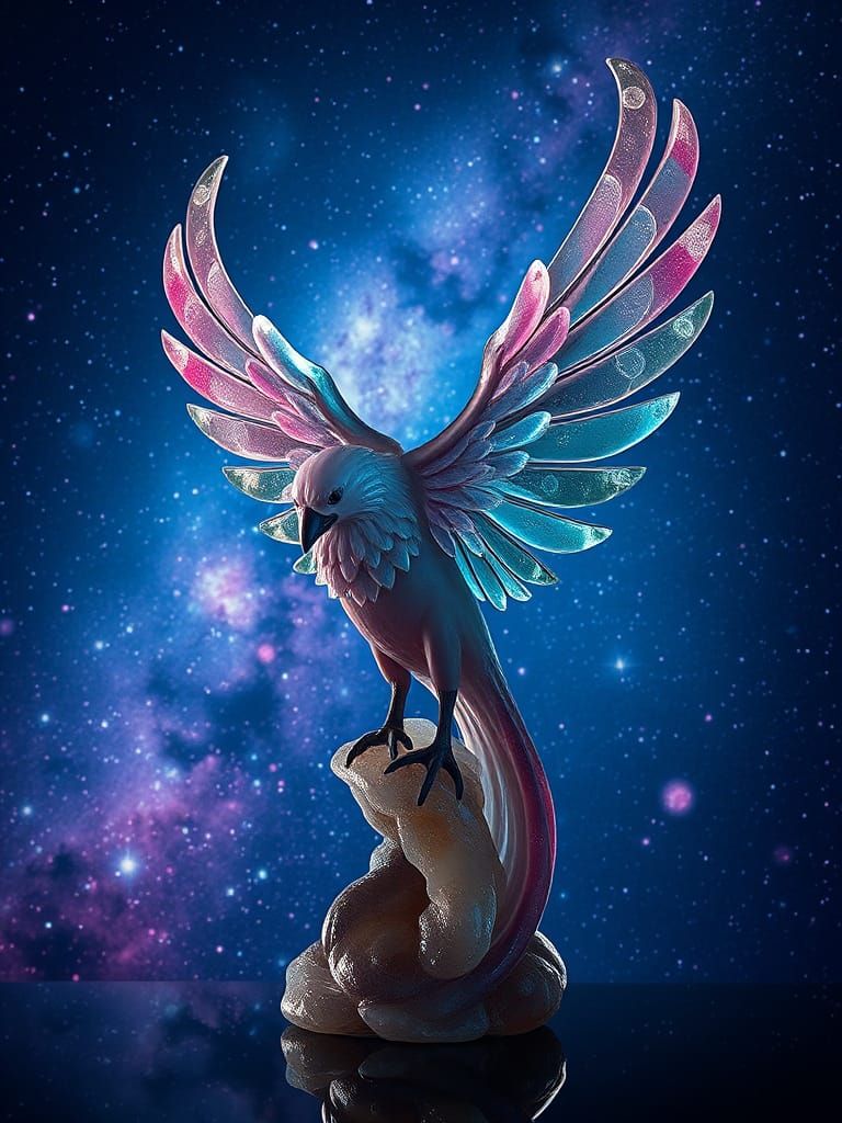 Sea Glass Phoenix Sculpture in Cosmic Galaxy