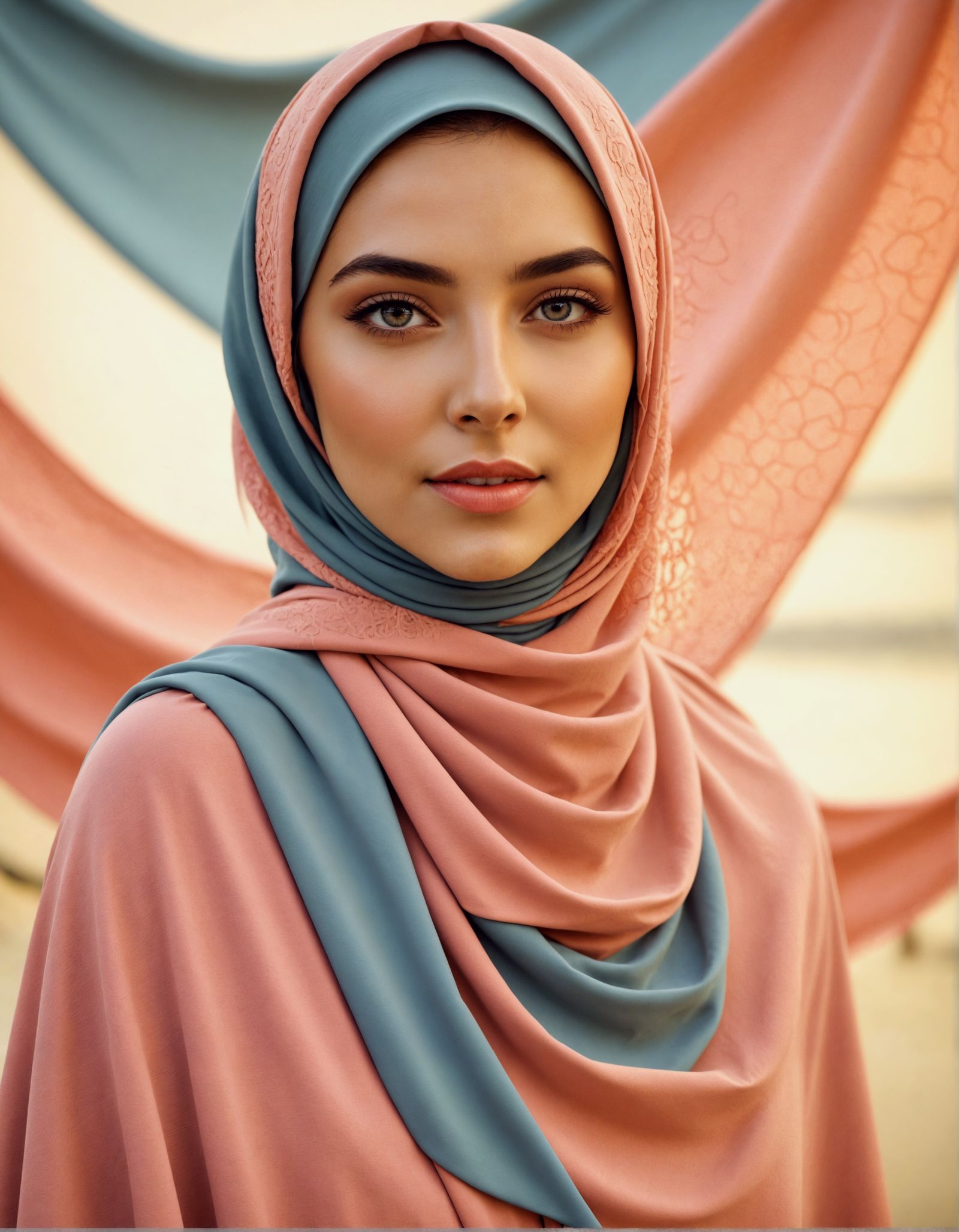 Elegant Woman in Hijab: Vibrant Oil Painting