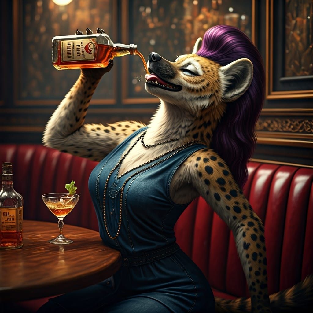 Anthropomorphic Hyena at 1920s Speakeasy in Photorealistic S...