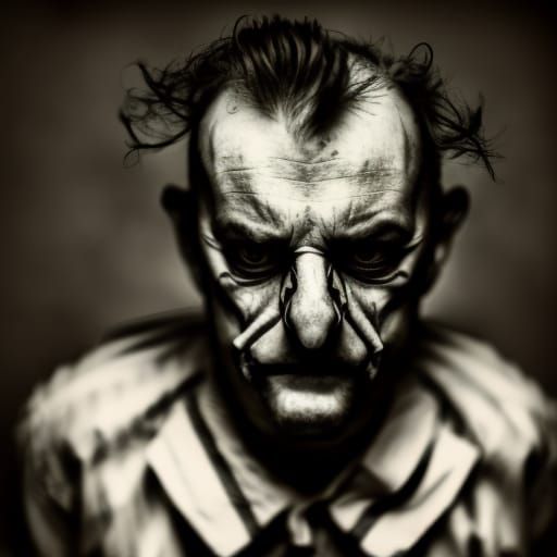 Sad Clown Portrait in Engraving Horror Style