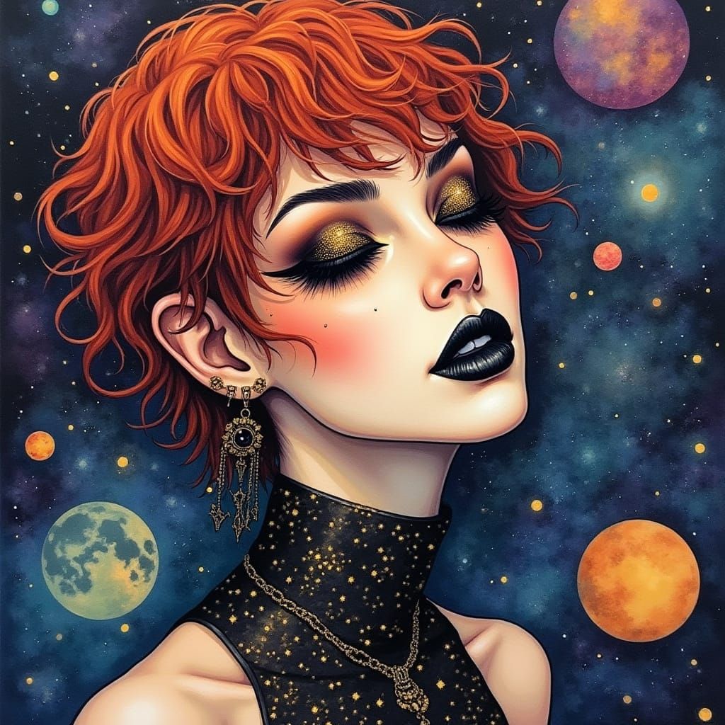 Ethereal Cosmic Goddess Dances Among Galaxies