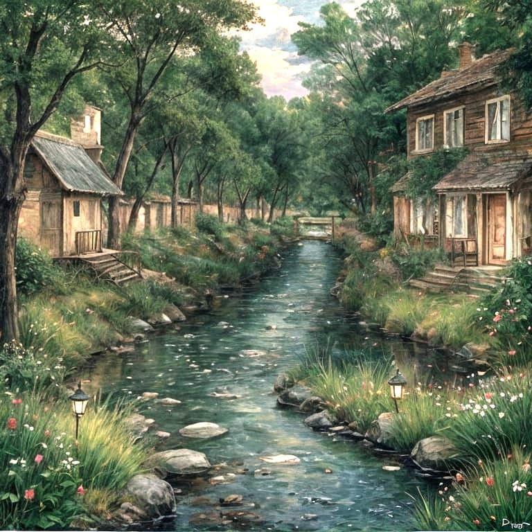 Vintage Sketch of a Landscape in Wax Painting Style