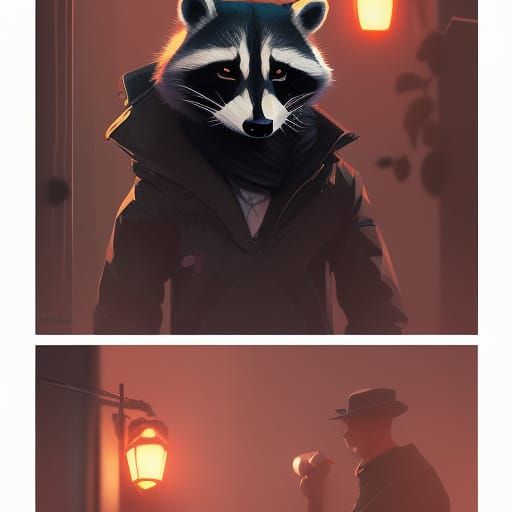 Noir Raccoon Detective Concept Art