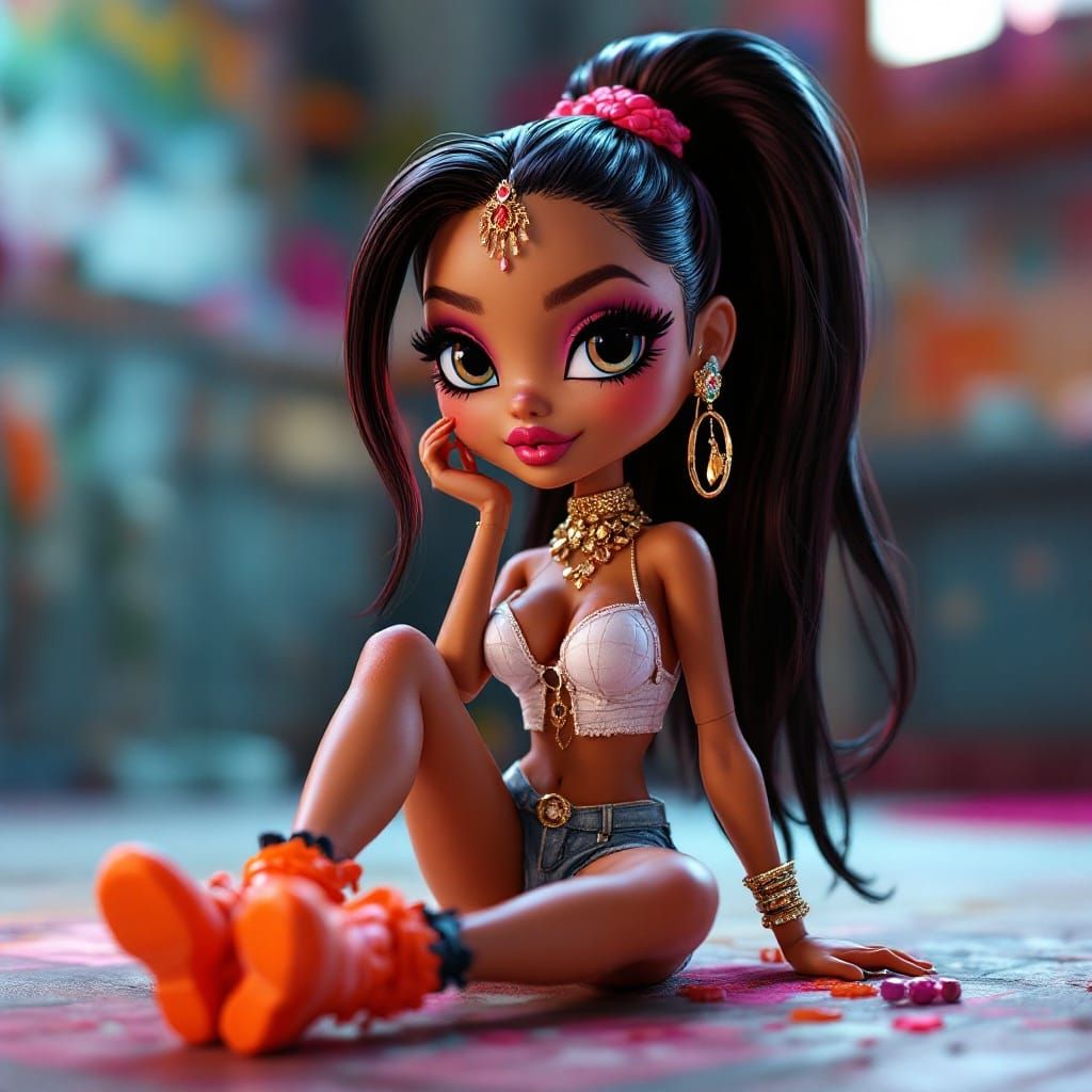 Latina Bratz Doll in Trendy Outfit, 3D Rendered
