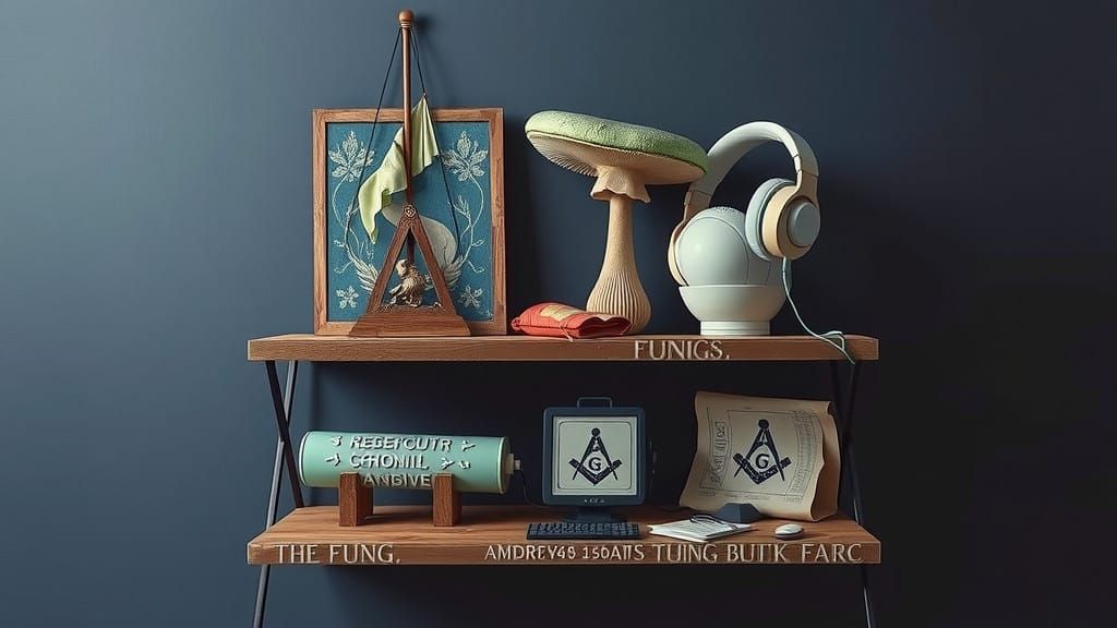 Surreal Sculpture of Confident Freemason Mushroom in Hyperre...