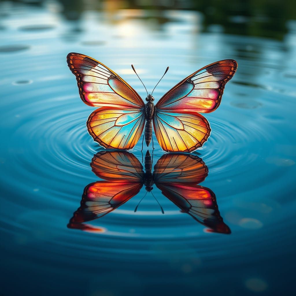 Surreal Butterfly Meets Glassy Pond in Perfect Symmetry