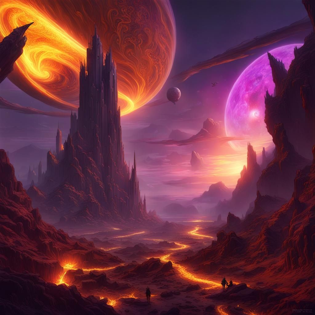 Colliding Planets in Dark Fantasy Style