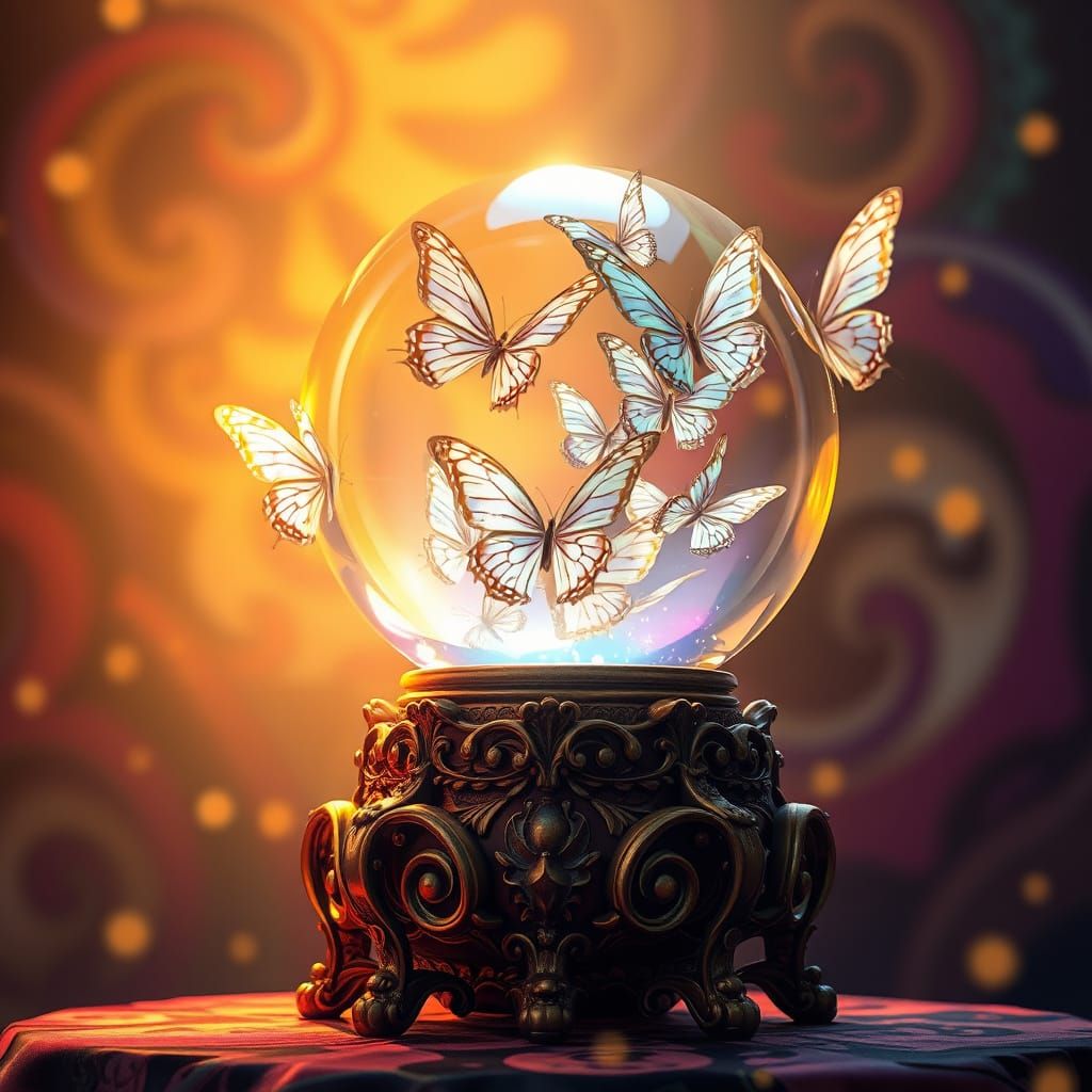 Ethereal Butterflies Emerge from Crystal Ball in Vibrant, Hy...