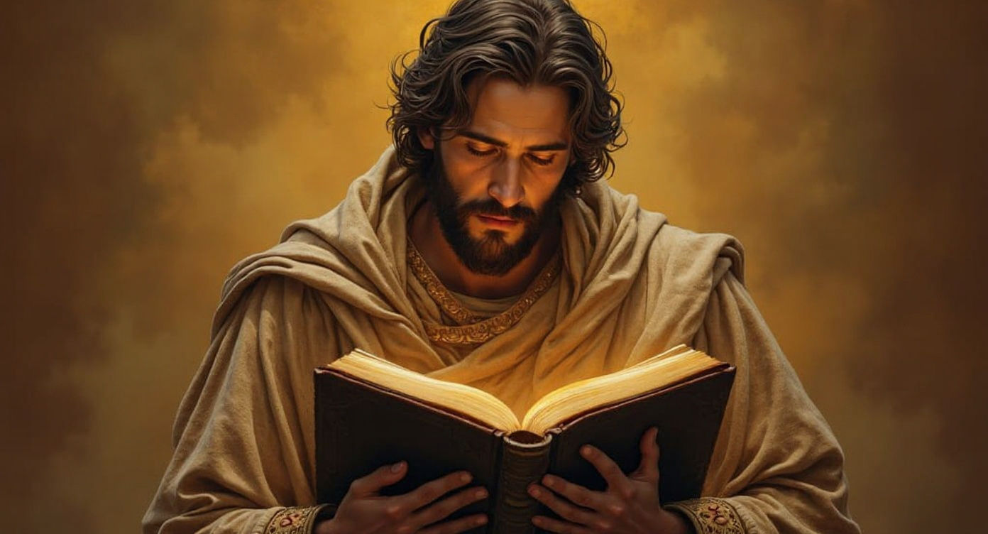 Biblical Man Closing Religious Book
