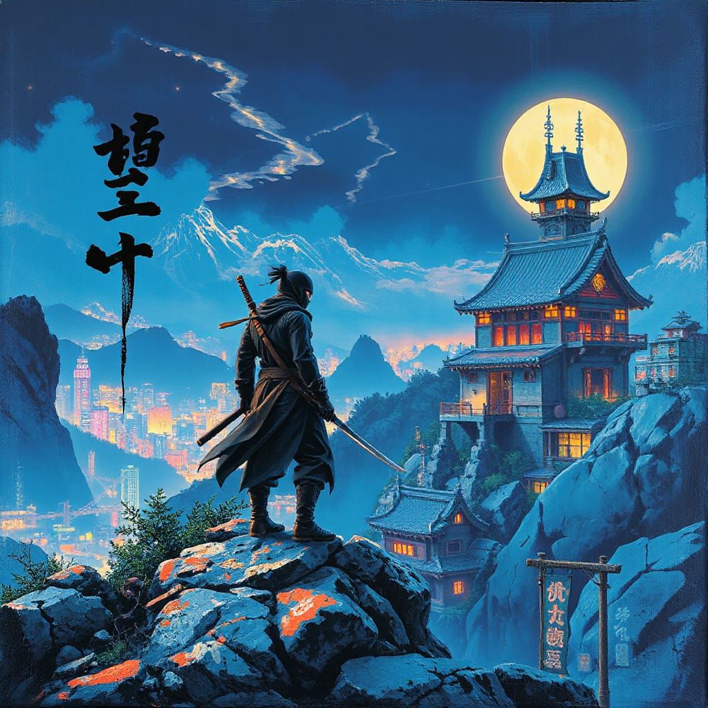 Cyberpunk Ninja Overlook: Futurism Meets Tradition