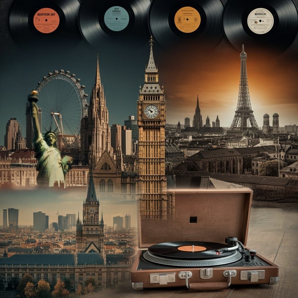 City Skylines Meet Retro Music in a Vibrant Collage