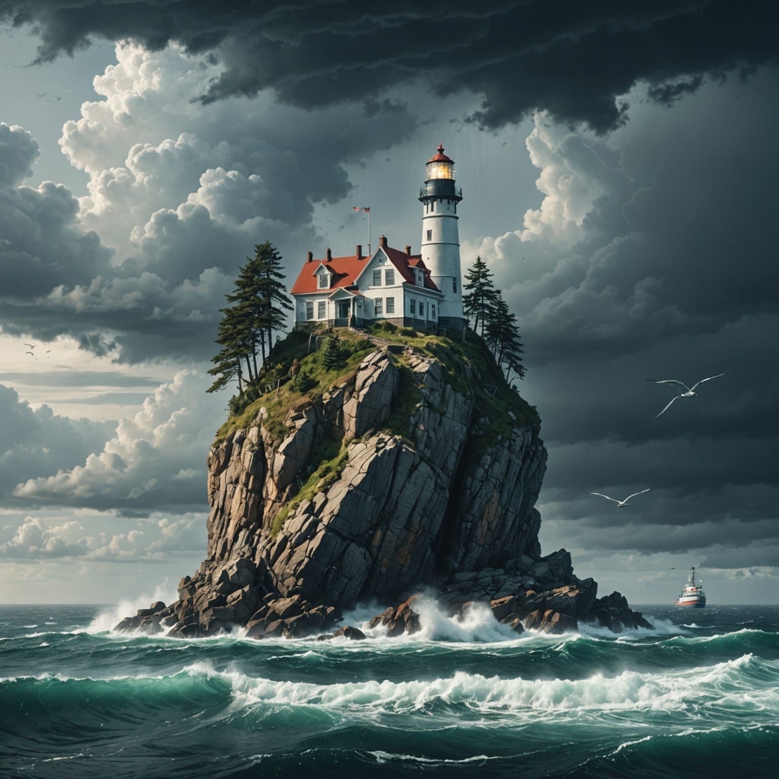 Stormy Island Lighthouse Scene in Open Suitcase