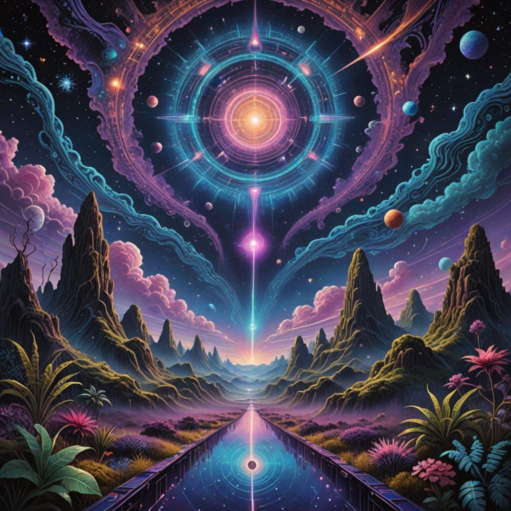 Stellar Cosmic Highway in Vibrant, Iridescent Style