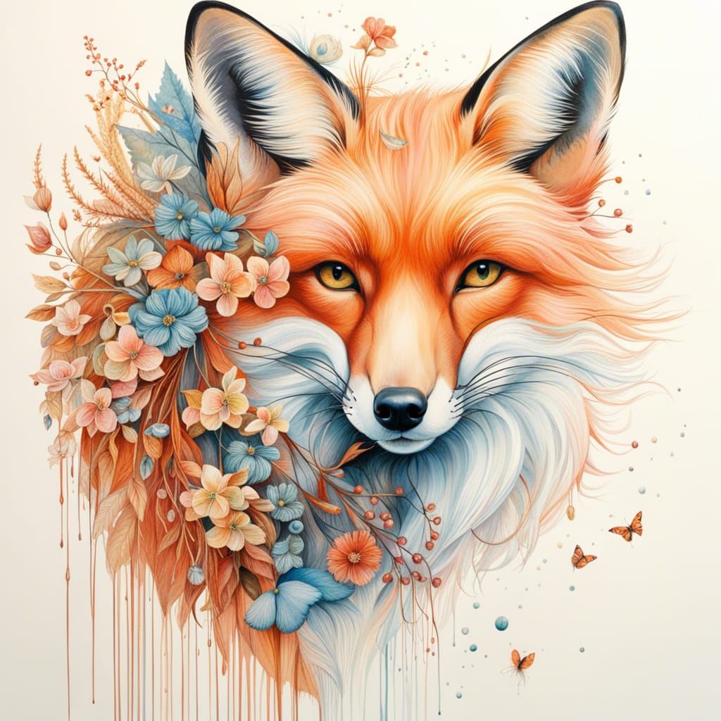 Fox Illustration in Mixed Artistic Styles