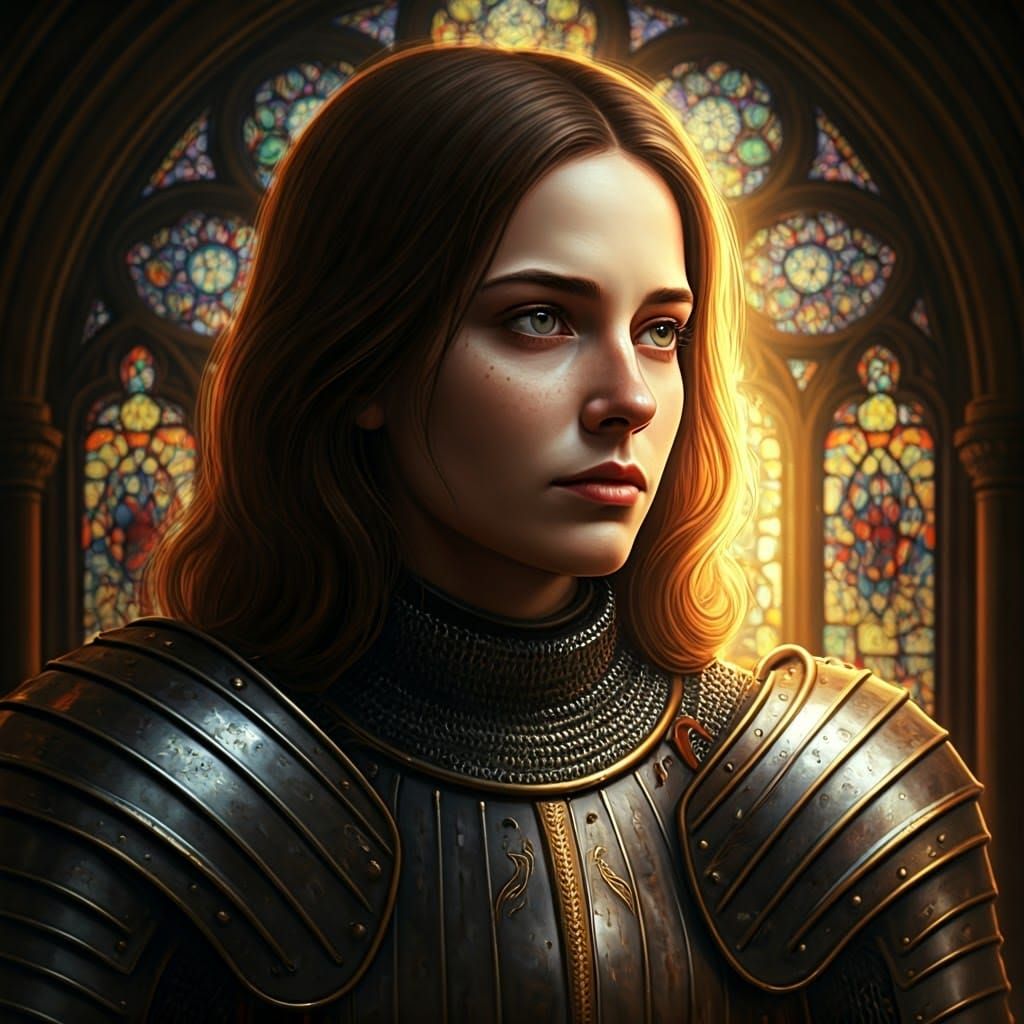 Majestic Joan of Arc Portrait in Golden Light