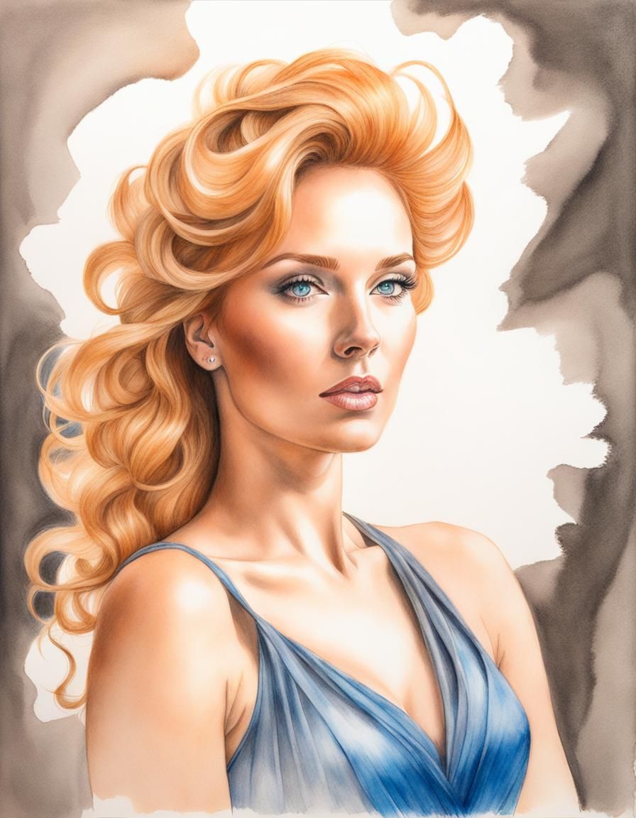 Elegant Woman Portrait in Graphite and Watercolor