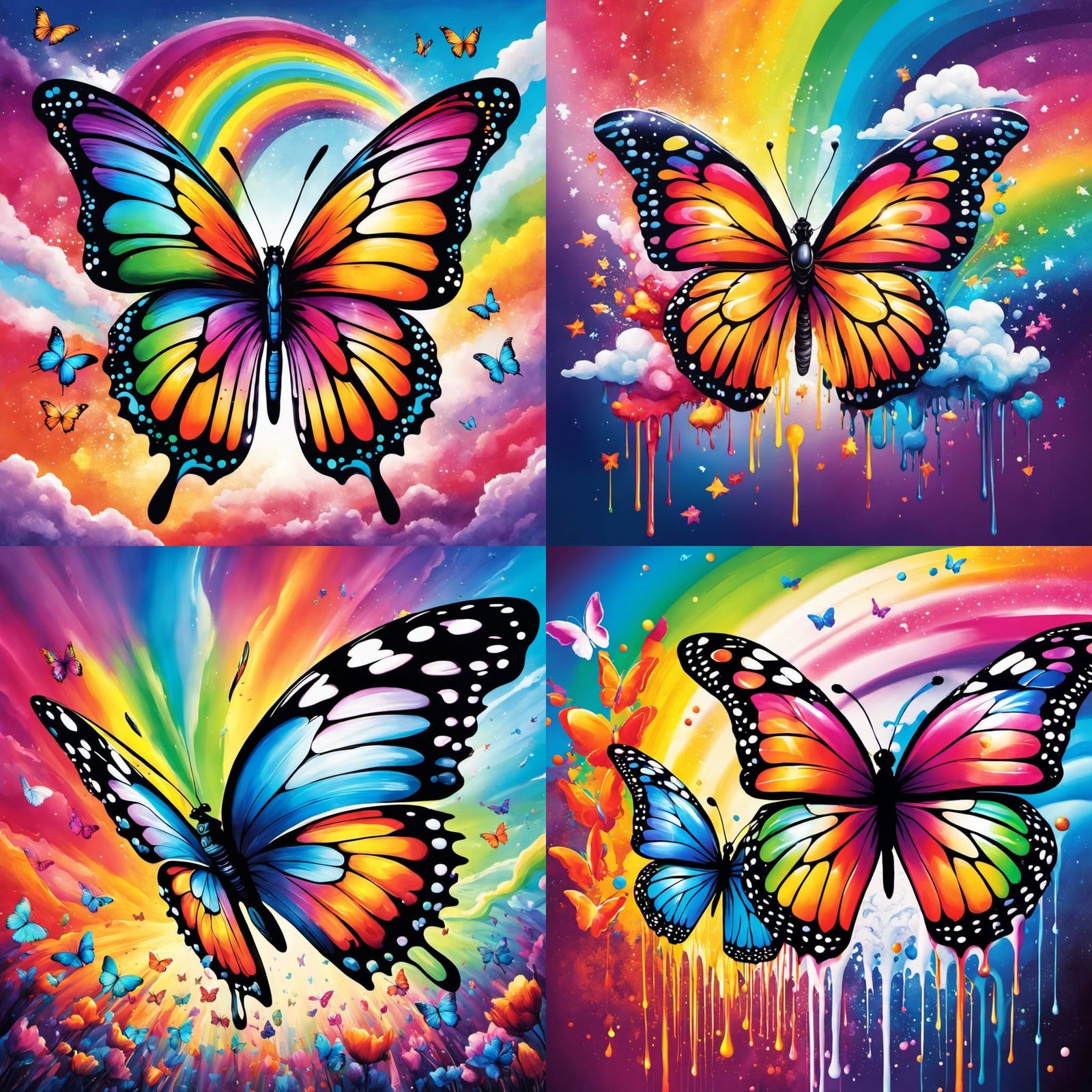 Fantasy Butterfly on Rainbow Sky: Graffiti Art