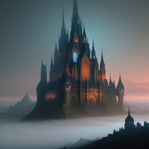 Ancient Mystical Fortress with Ethereal Glow