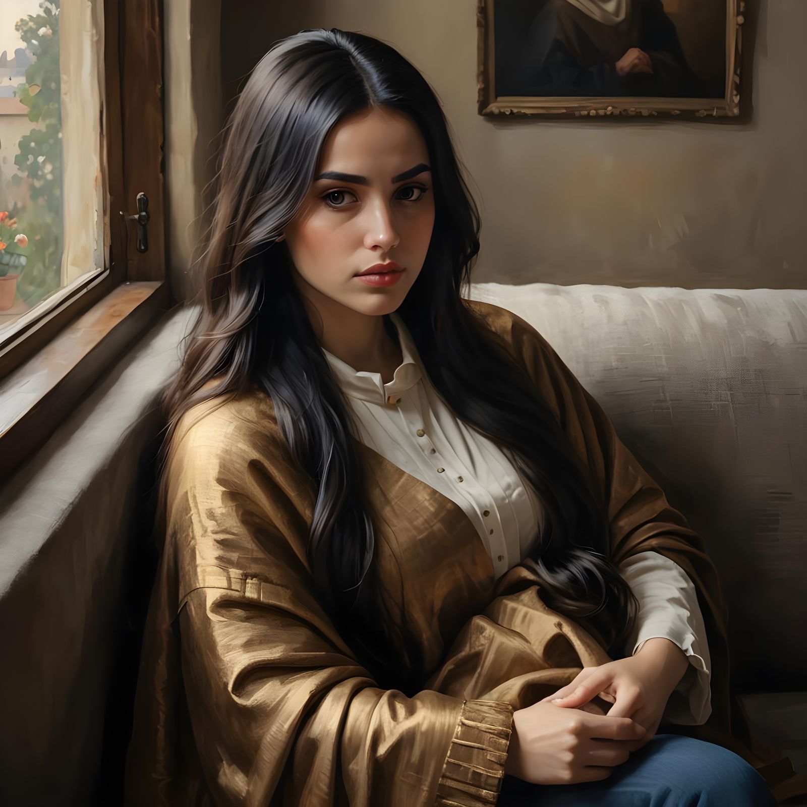 Young Albanian Girl in Warm Oil Painting Style