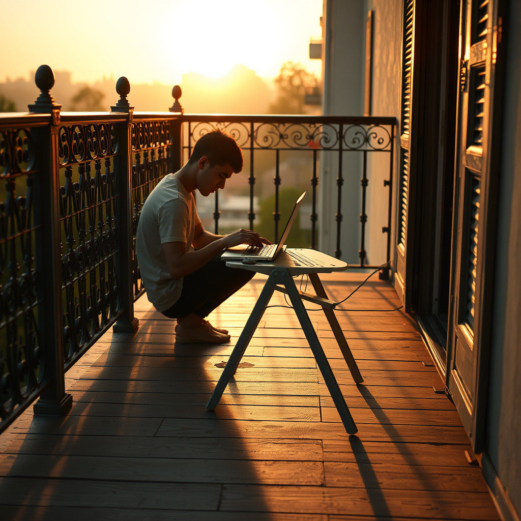 Balcony Scene at Sunset in Impressionist Style