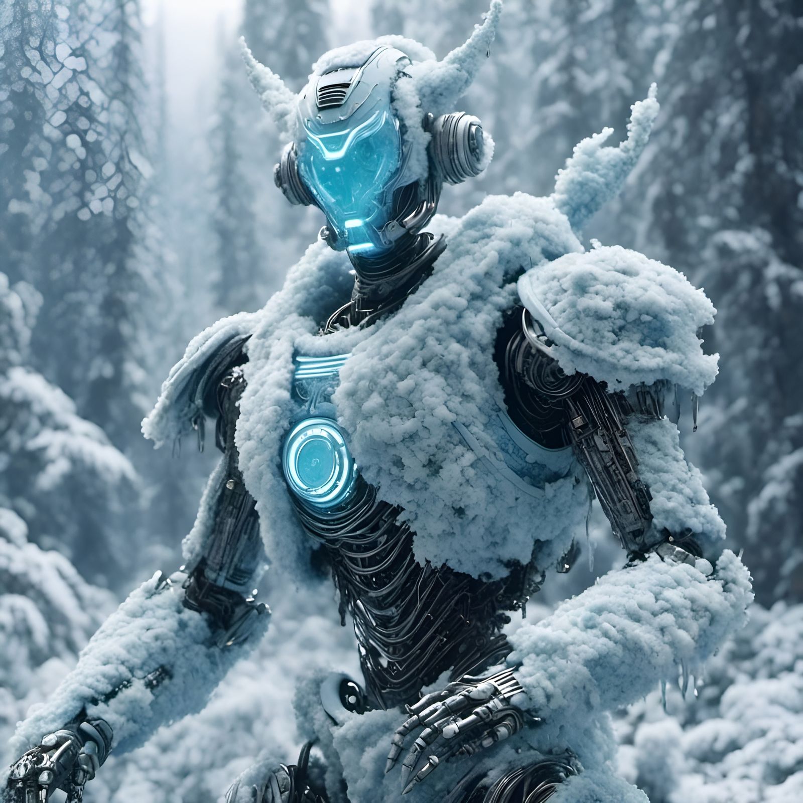 Pastel Cowboy Robot Made of Frost and Moss