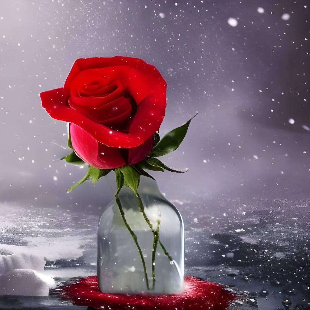 Mindblowing Red Ice Rose in Glass Bottle, 4K