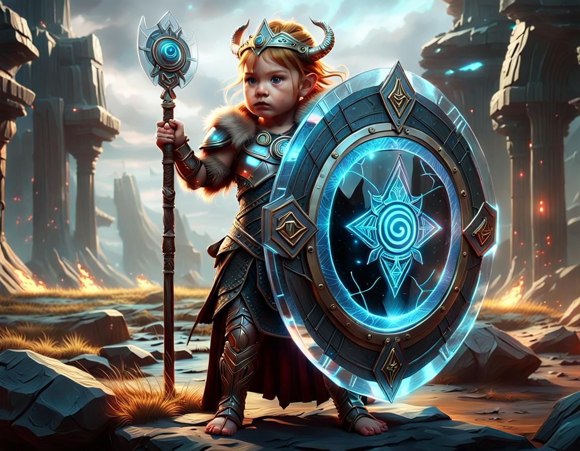 Futuristic Viking Princess on Battlefield, Hyperdetailed Art