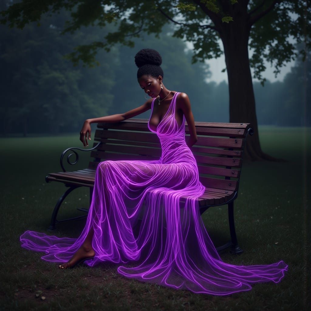 Midnight Magic: Woman in Glowing Purple Dress