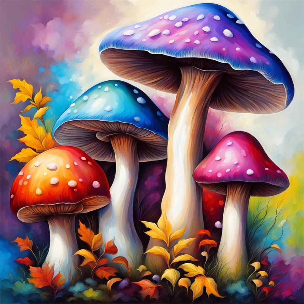 Most beautiful colorful painting mushrooms abstract art