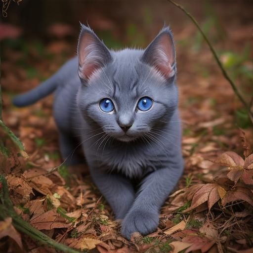 Russian Blue Kitten Close-Up Photography