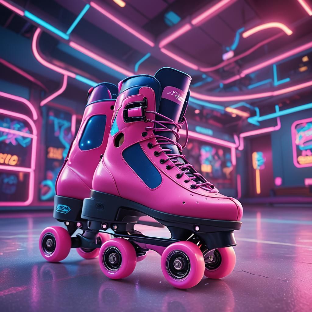 Pink and Blue Roller Skate in Neon Skating Zone